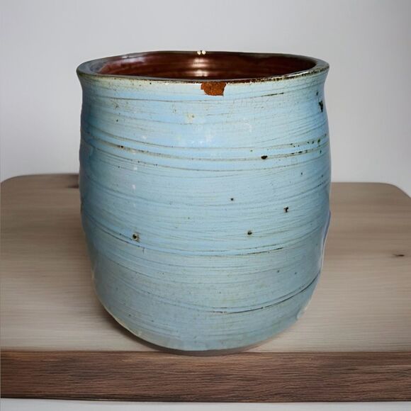 Vintage Studio Art Pottery Teal Brown Glazed Vase Pot Signed SMS - Picture 2 of 4